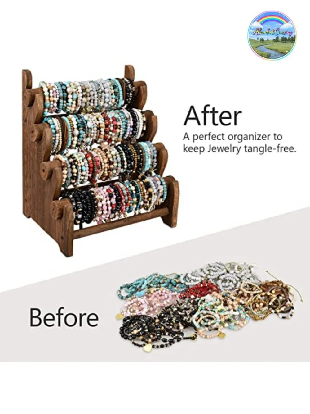 Wooden 4 Tier Jewelry Bracelet Display Stand Bangle Scrunchie Organizer